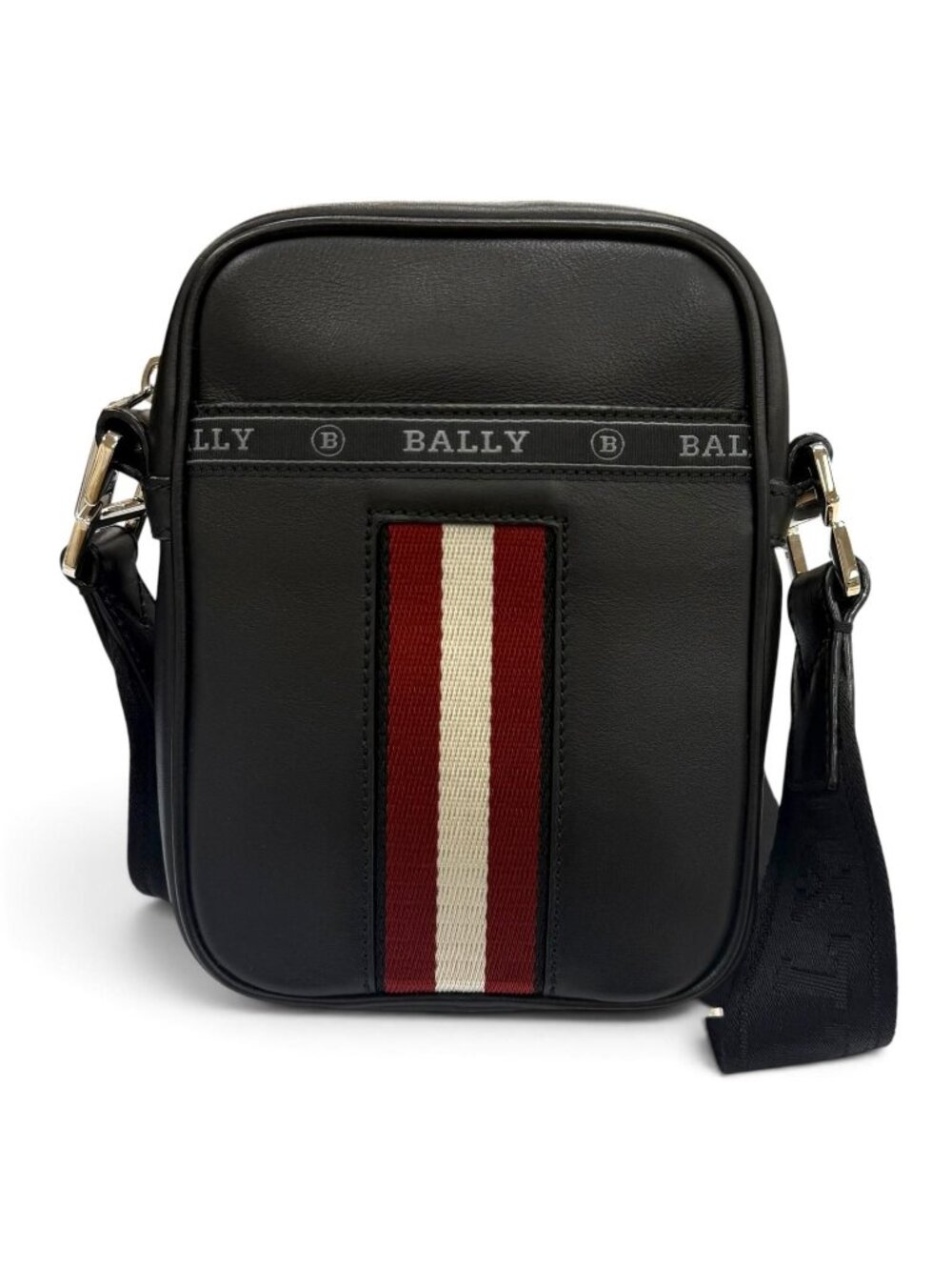 Bvlgari Bally Heyot Leather 2-Way Cross Belt Bag Black Silver